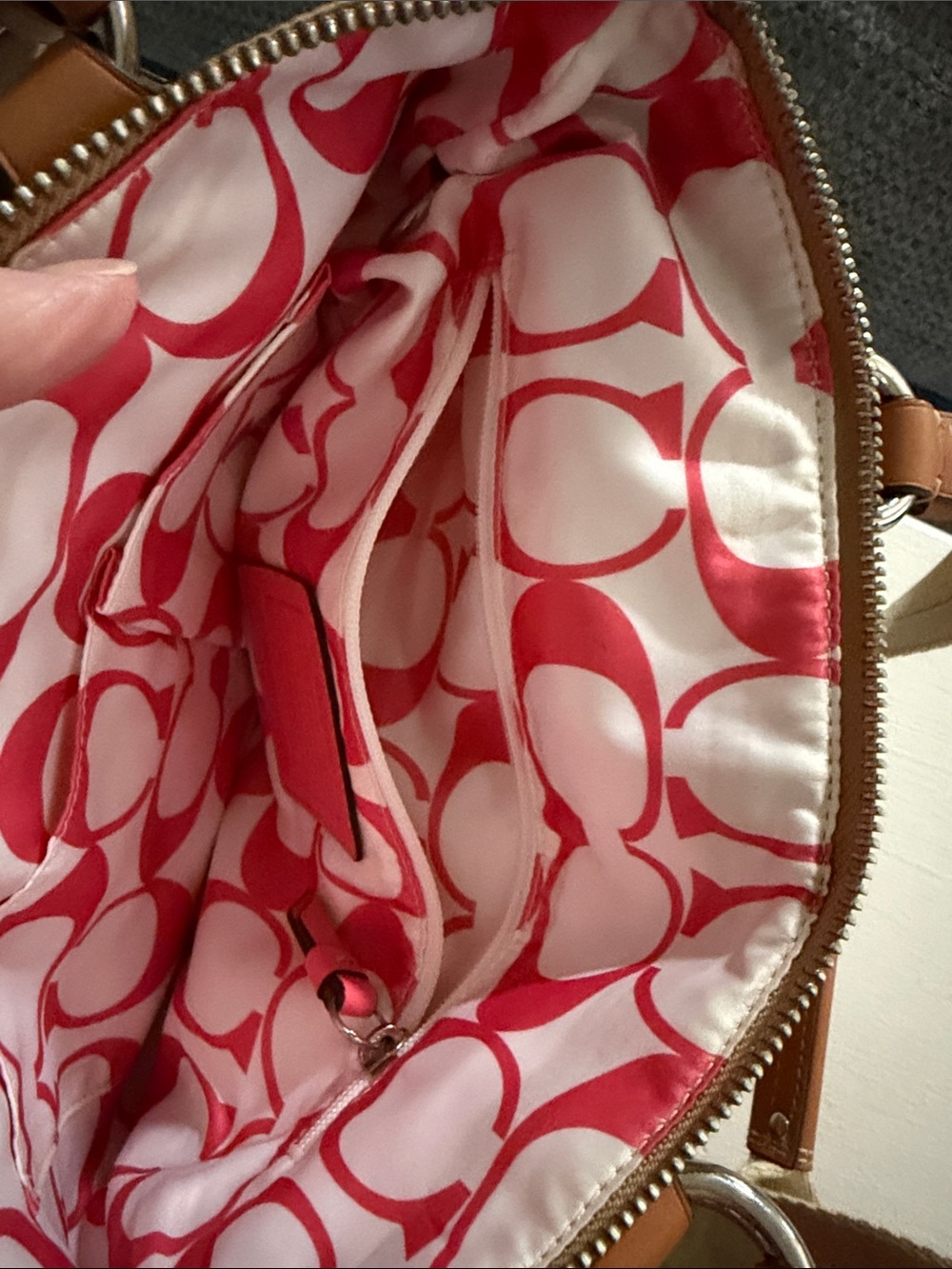 Coach Tan Tote with Pink/Coral Accents - Picture 4 of 8